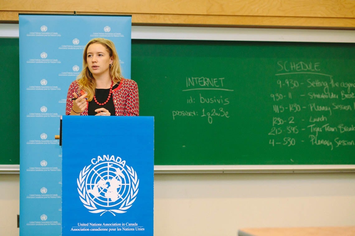Mieka Buckley-Pearson speaking at the United Nations Association in Canada