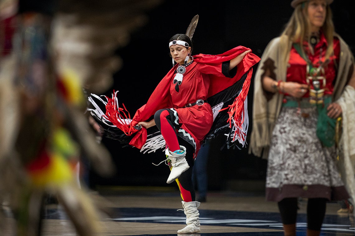 Miyopin Cheechin dancing during the U of T powwow