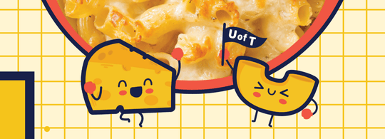 Illustration of a macaroni noodle and a wedge of cheese