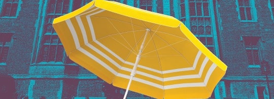 A yellow patio umbrella