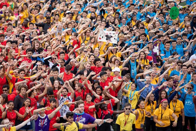 Students participating in the Cheer-Off at Varsity Stadium  