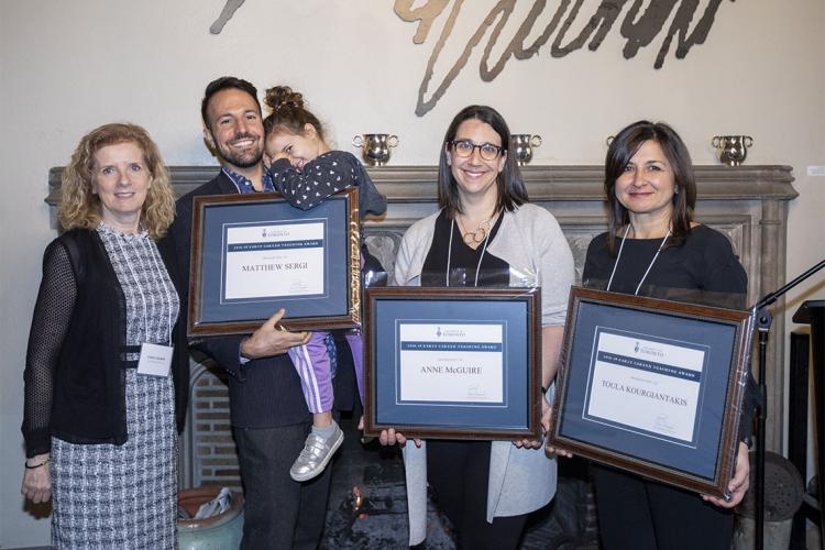 From left to right: Cheryl Regehr, Vice-President and Provost, Matthew Sergi, (with daughter Clio Glenn-Sergi) Anne McGuire,, and Toula Kourgiantakis, in the Gallery Grill 