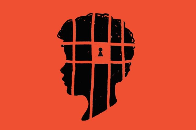 A graphic of a child silhouette with a cage and lock