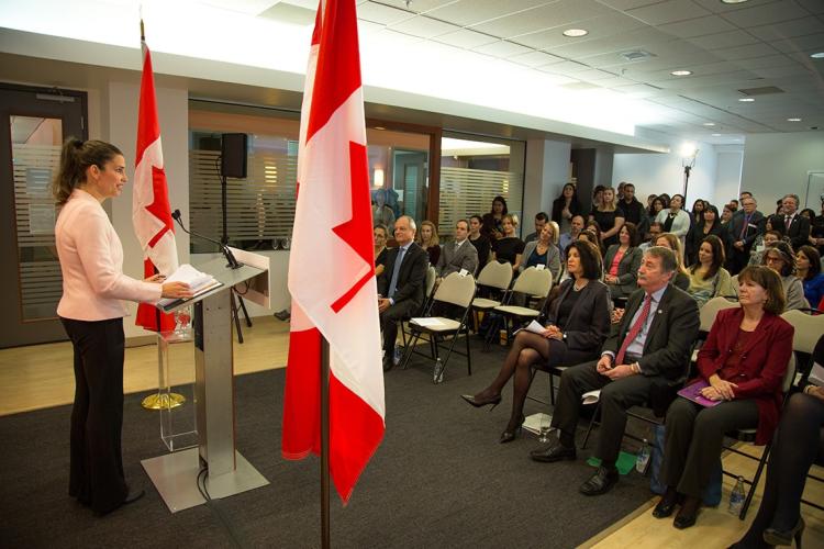 Photo of Science Minister Kirsty Duncan announcing chairs