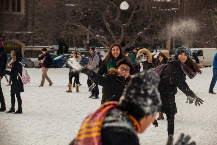 Photo of students in a snowball fight