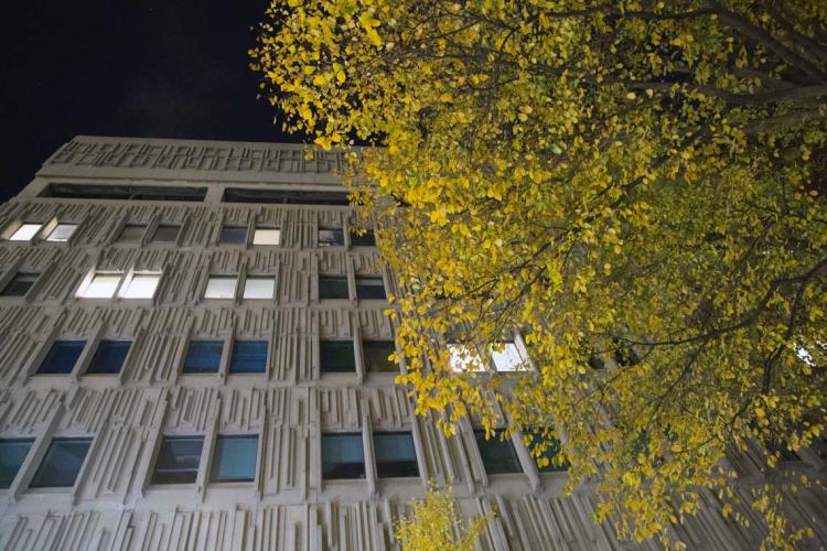 photo of Medical Sciences Building at night