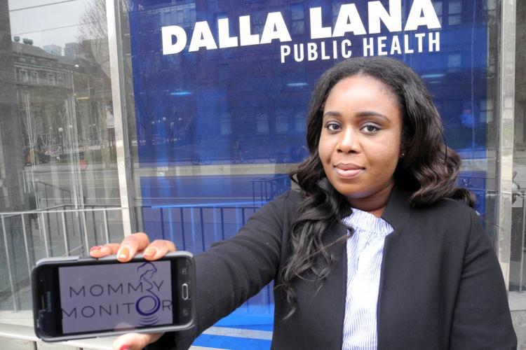 photo of the student on the steps of Dalla Lana School of Public Health