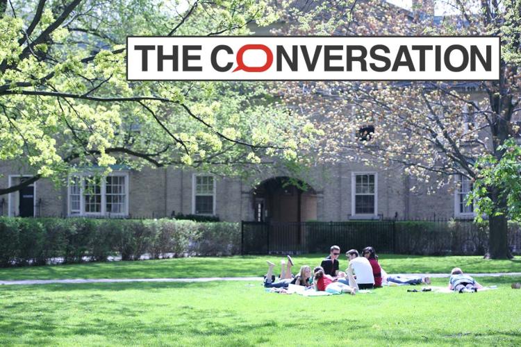 photo of UC quad with The Conversation logo