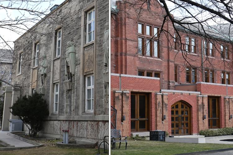 Photos of buildings housing School of Public Policy & Governance (left) and the Munk School of Global Affairs 