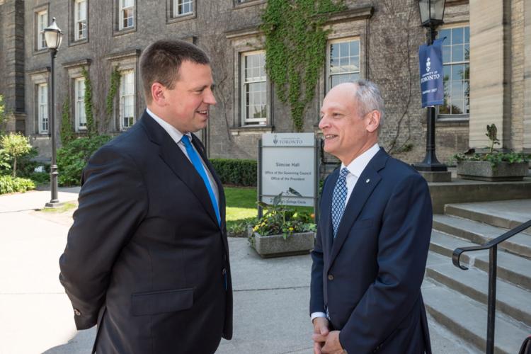 Estonian Prime Minister Jüri Ratas and U of T President Meric Gertler