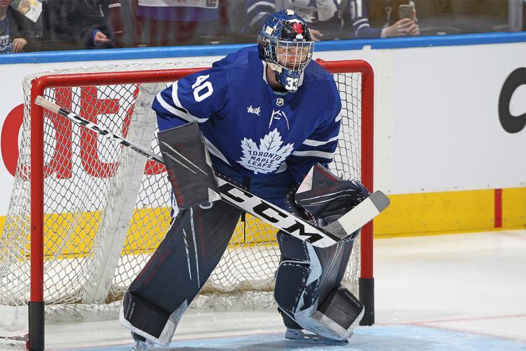 Jett Alexander playing as a Toronto Maple Leaf