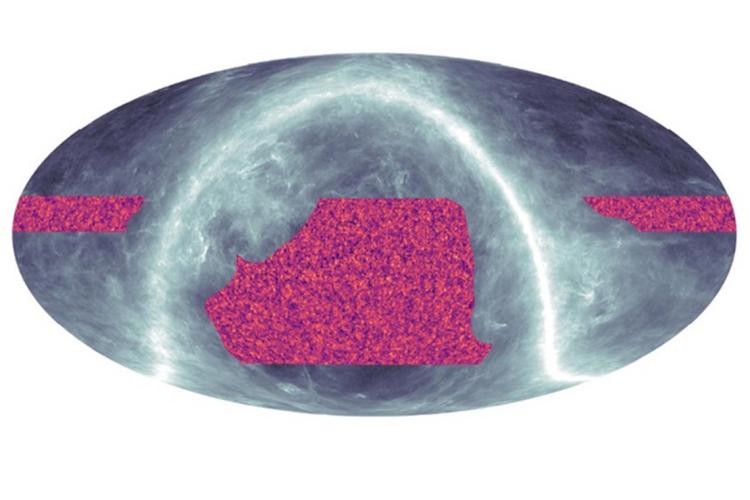 A new map of the sky showing dark matter was made with observations from the Atacama Cosmology Telescope. The orange regions show where there is more mass; magenta where there is less