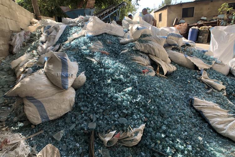 A pile of broken glass in Beirut, after the blast