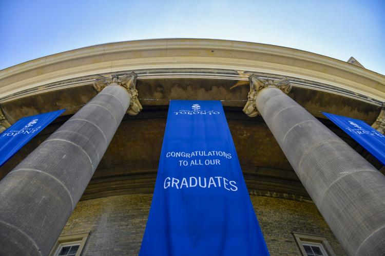 Graduation banners at convocation hall