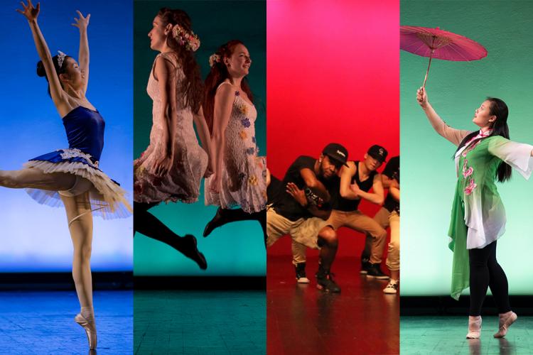 a collage of people performing various types of dance including ballet, irish, hip hop and traditional Chinese opera