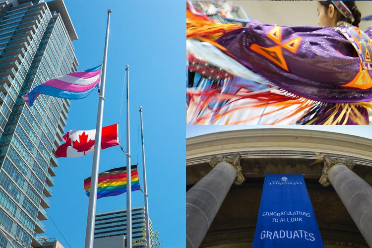 Canadian and pride flags