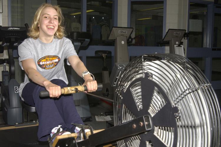 Kaley McLean uses a rowing machine at U of T