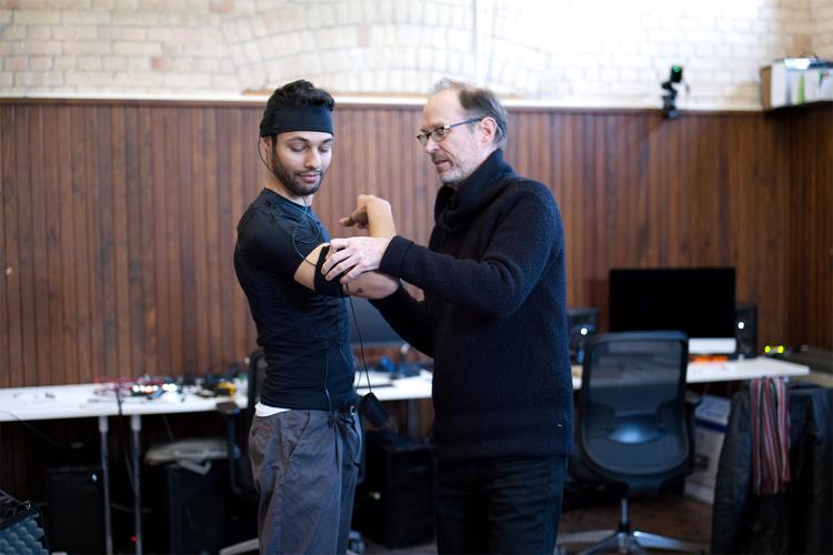 David Rokeby (right) works with actor and former BMO Lab artist-in-residence Sébastien Heins