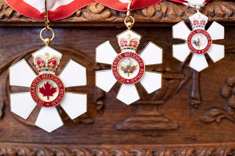 Medals of the three levels of the Order of Canada