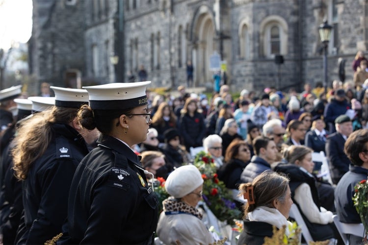 the crowd seen at remembrance day in front of Hart House at the University of Toronto St. George campus