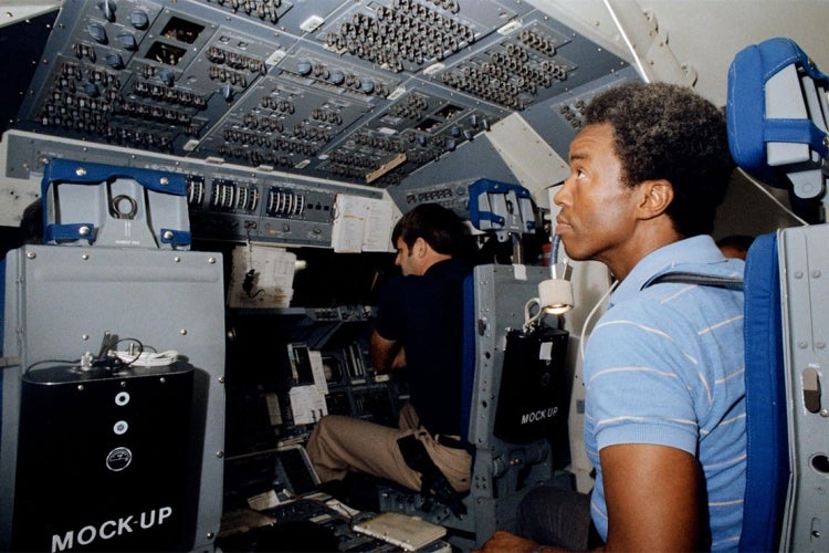 Guy Bluford trains in the Shuttle Mission Simulator in 1983