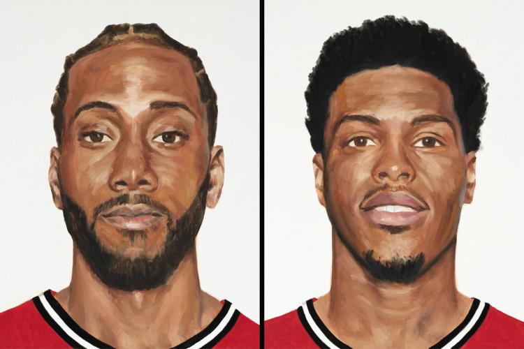 paintings depicting Kawhi Leonard and Kyle Lowry