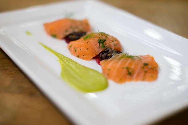 A picture of a quick cured salmon made by U of T students on the Iron Chef team