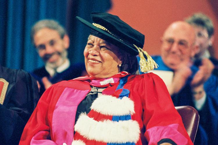 Photo of Toni Morrison receiving honorary degree at U of T in 2002