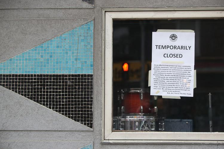 Photo of a closed sign on the window of a jazz club