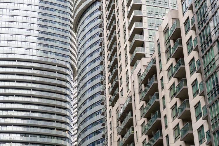 detail view of multiple downtown toronto condominium towers