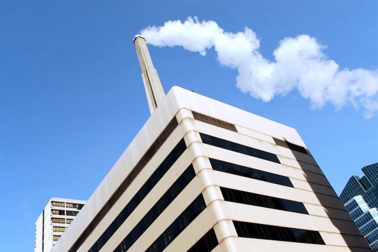 stock image of a smokestack on a hospital building