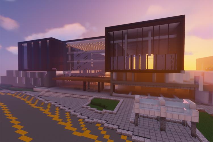 Exterior of Deerfield Hall at University of toronto mississauga recreated in minecraft