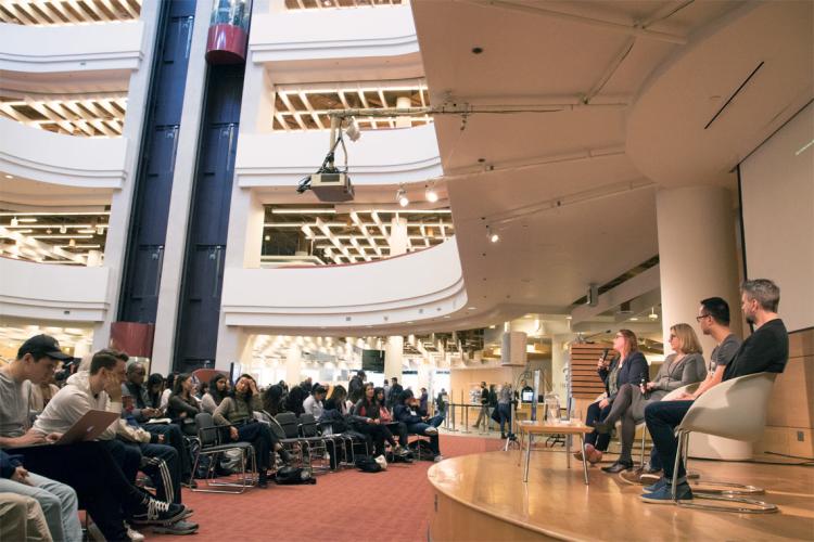 photo of crowd at library