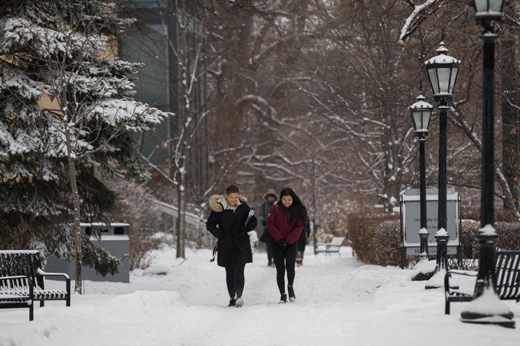 Students walking in the snow