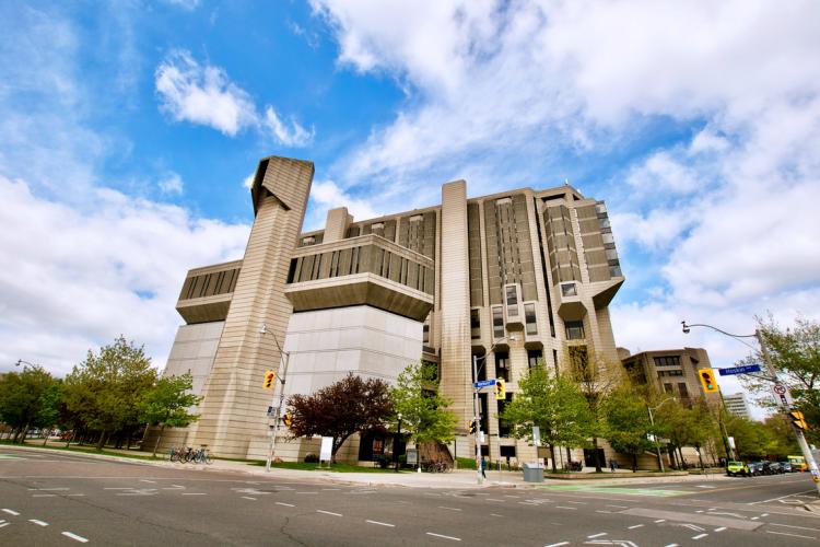 Street view of Robarts Library in spring