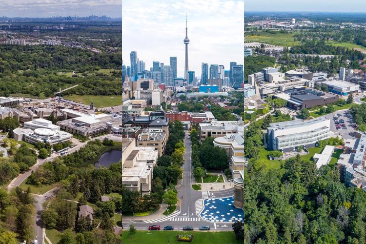 composite aerial view of all three u of t campuses