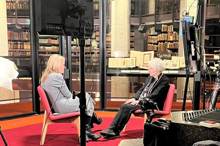 Margaret Atwood being interviewed by Jenna Bush Hager