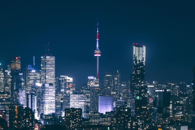 View of downtown toronto and the cn tower at night