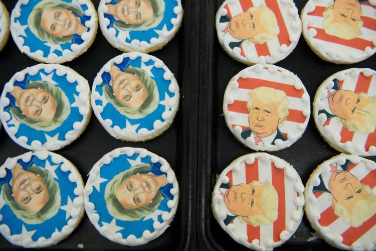 Donald Trump and Hillary Clinton cookies are on sale at the Oakmont Bakery on November 8, 2016 in Oakmont, Pennsylvania.