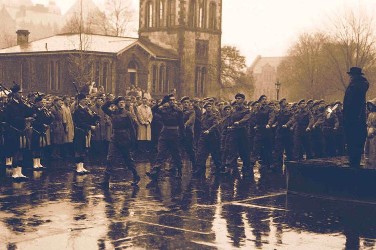 The University’s Remembrance Day Service outside of Hart House in 1947