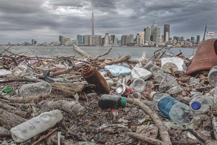 piles of garbage on Ward's Island in Toronto
