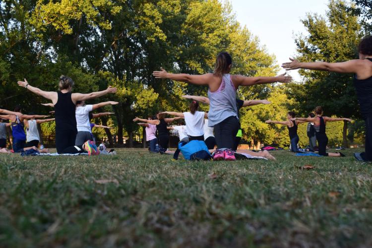 Photo of outdoor yoga class