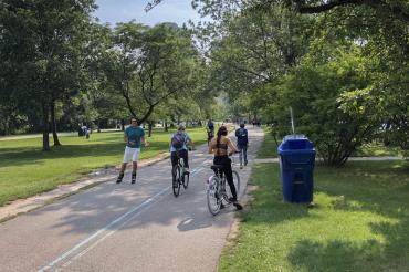 People biking and enjoying off-road paths.