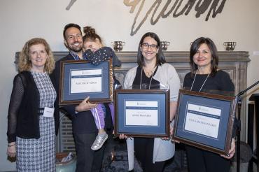 From left to right: Cheryl Regehr, Vice-President and Provost, Matthew Sergi, (with daughter Clio Glenn-Sergi) Anne McGuire,, and Toula Kourgiantakis, in the Gallery Grill