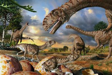 artist's rendering of dinosaurs