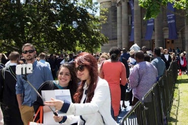 photo of families outside Convocation Hall