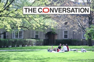 photo of UC quad with The Conversation logo