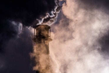 Photo of steam and exhaust from steel mill