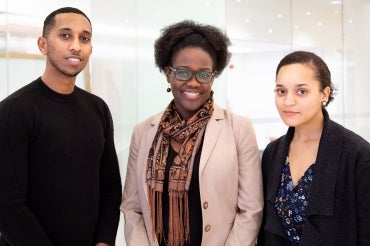 U of T medical students Semir Bulle and Chantal Phillips with Dr. Onye Nnorom, MD Black health lead of the MD program