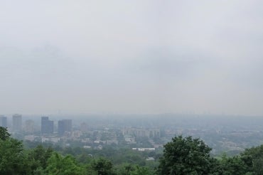 Photo of Montreal showing smog